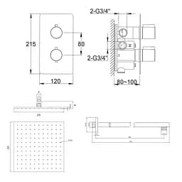 Душова система Kohlman Excelent 20 chrome з термостатом + BOX прихованого монтажу KPL-QW431HQ20, Хром - мініатюра 2