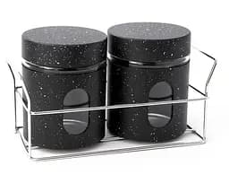 Набор емкостей для приправ A-Plus 2шт с подставкой баночки из стекла 80 мл подставка металл Черный мрамор