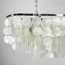 Удлиненная серебряная люстра ATHELIA с перламутровыми пластинами | Ст. 1537-800*300 СН | Line F