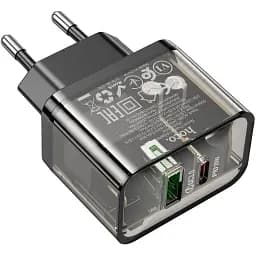 Зарядний пристрій 2 виходи Hoco N34 dual-port 20W блок адаптер прозоро чорний