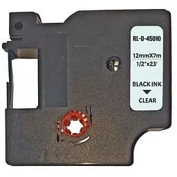 Стрічка для принтера етикеток UKRMARK D-45010P-BK/CL, сумісна з DYMO 45010/S0720500, для серії D1. 12мм х 7м. black on transparent (900615)
