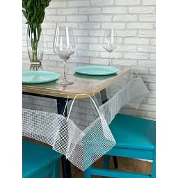 Скатертина силіконова з білою перлинною стрічкою 370х140 см