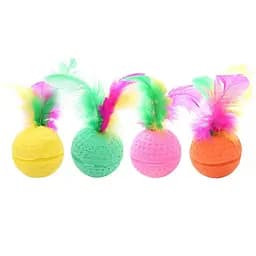 Іграшка для котів та собак М'яч зефірний гольф двокольоровий з пір'ям 4.5 см 1 шт. (35229)