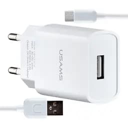 Сетевое зарядное устройство Usams T21 Charger kit- T18 single USB EU charger + Micro cable Белый