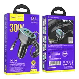 Автомобільний зарядний пристрій Hoco NZ11A 2USB/ Type-C PD 30W чорний + кабель Type-C - мініатюра 9