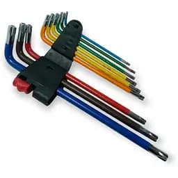 Набір Г-подібних ключів Torx Haisser T10-50 екстра-довгих кольорових з отвором 9 шт. (109344) - мініатюра 2