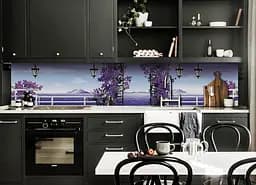 Вініловий кухонний фартух Happy Pocket Тераса біля моря наклейка для кухні ПВХ квіти Море Фіолетовий Z181781 - мініатюра 4