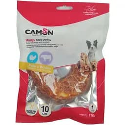 Ласощі Camon для собак, кільця з яловичої шкіри з куркою, 10см, 110г