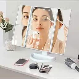 Потрійне дзеркало для макіяжу з LED підсвічуванням настільне - мініатюра 3