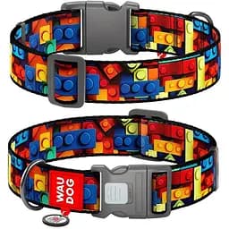 Нашийник для собак нейлоновий Waudog Nylon з QR паспортом Блоки XXL 3.5х46-70 см