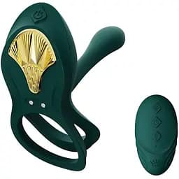 Смарт-эрекционное кольцо Zalo Bayek двойное с вводимой частью пульт д/у Turquoise Green