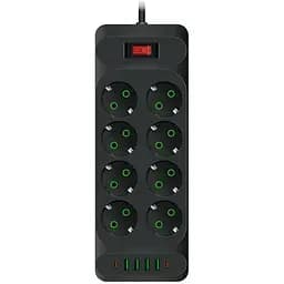 Мережевий фільтр-подовжувач Voltronic F34U 8 розеток EU+4xUSB+2xPD 2 м 3х0.75 мм 2500W Black