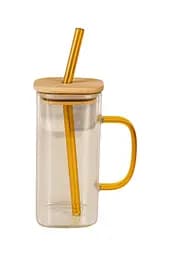 Склянка з бамбуковою кришкою та трубочкою 400 мл