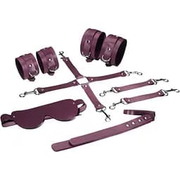 Набор Feral Feelings BDSM Kit 5 Burgundy, наручники, поножи, крестовина, маска, падл