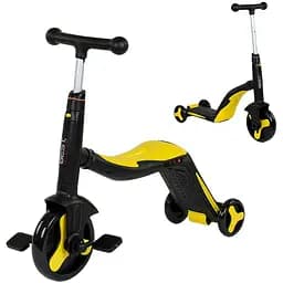 Детский самокат 3 в 1 Best Scooter с музыкой и подсветкой 62х25х28 см Серо-желтый 000254947