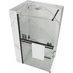Душова стінка Rea Aero 120 black з полицею Evo REA-K6599 + HOM-00652, прозорий, чорний матовий