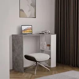 Стіл письмовий комп'ютерний з двома поличками із ДСП для дому II S-10 Бетон+Білий