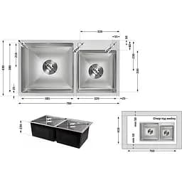 Мийка для кухні Lidz Handmade H7843 з двома чашами інтегрована 3.0/1.0 мм Brushed Steel (LDH7843BRU35387) - мініатюра 9