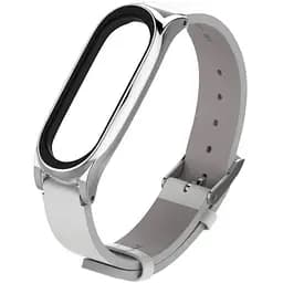 Шкіряний ремінець Primo Mijobs для фітнес-браслета Xiaomi Mi Band 5 White Silver