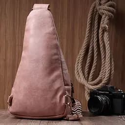 Жіноча сумка з акцентом на текстильну лямку з гладкої екошкіри Vintage 22772 рожева - мініатюра 10