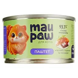Полнорационный корм для взрослых кошек MAU PAW Паштет с курицей и печенью консервированный 100 г
