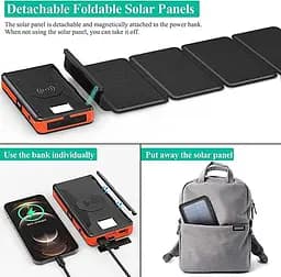 Сонячний зарядний пристрій Solar panel (5 панелей по 8W) VerWireless Charging 20000mAh (PN-W09) - мініатюра 8
