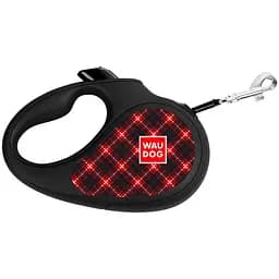 Повідець-рулетка для собак Waudog R-leash Шотландка, світловідбиваючий, S, до 15 кг, 5 м, чорний