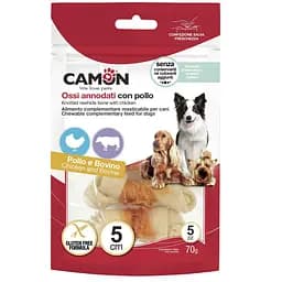 Ласощі для собак кістка вузлова з яловичої шкіри обмотана куркою Camon70г