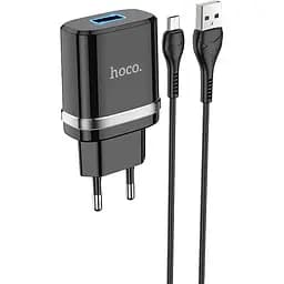 Мережевий зарядний пристрій 1USB Hoco N1 Ardent 2.4A Black + USB Cable XiaomicroUSB