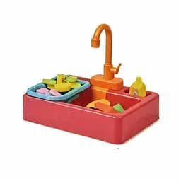 Мойка 388-5 течёт вода, посуда и продукты в наборе, на батарейках (6984809400374) Розовый