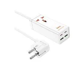 Сетевой фильтр удлинитель HOCO AC-10A 1x220V+2хUSB+ 2хType-C 65W, 1.5м, 220В, White - мініатюра 1