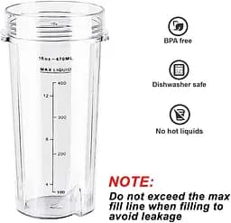 Запасні частини для чашок 470 мл для змішувачів Ninja 700W Slim Mixer Smoothie Maker Змінні стаканчики об'ємом 470 мл - мініатюра 3