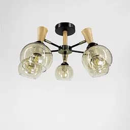 Металева люстра на 5 плафонів з елементами дерева Line.F 51898/5