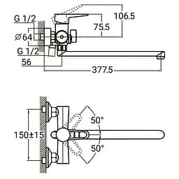 Змішувач для ванни AQUATICA HK-2C230C 9732220 - мініатюра 2