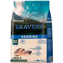 Сухий корм для дорослих собак середніх та великих порід Bravery Herring Large Medium Adult, з оселедцем, 12 кг