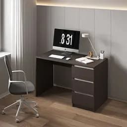 Комп'ютерний стіл Vays, письмовий, сучасний, з тумбою справа, 3 шухляды з фасадами без ручок R-1 Венге Темний-Білі планки