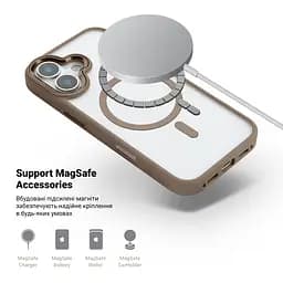 Чехол Apple iPhone 16, Unit MagSafe, бежевый, прозрачный, магсейф, противоударный, магнитный, панель-накладка с поддержкой MagSafe, с поддержкой беспроводной зарядки, TPU+PC, защита всего корпуса, ударопрочный, ArmorStandart (ARM78706) - мініатюра 4