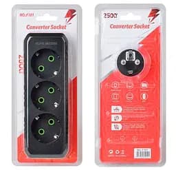 Розетка тройник с заземлением Voltronic F-101 Black, 3 розетки, 2500W, 10A, 110-250V - мініатюра 2