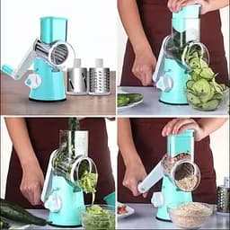 Овочерізка ручна мультислайсер Tabletop Drum Grater DL78 Терка для овочів і фруктів 3 насадки Блакитна - мініатюра 2