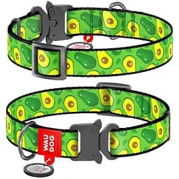 Нашийник для собак Waudog Nylon нейлоновий c QR паспортом, малюнок Авокадо, металева пряжка-фастекс, M, Ш 20 мм, Дов 24-40 см