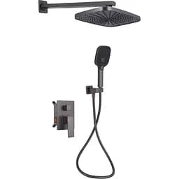 Душова система для душу Qtap Gemini прихованого монтажу на два споживача QTGEM113GMB45698 Gunmetal Black PVD, Шліфований чорний хром