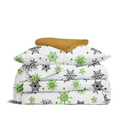 Дитяча постільна білизна в ліжечко SNOWFLAKES CS6, зелений (SnowflakesGreenGreyWhite_Mustard_140)