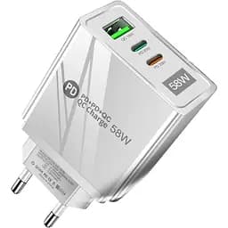 Зарядний пристрій Mirrow USB 2-Type-C Super Charge/Quick Charge 3.0 PD 58W White (FR050841)