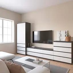 Комплект меблів у вітальню VAYS шафа R-9, тумба R-12, комод R-4, антрацит-білий фасад