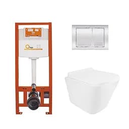 Набор: Qtap Tern Ultra Quiet унитаз подвесной QT1733052EUQW + Nest комплект инсталляции 4в1 (квадратная клавиша Chrome) QT0133M425+QT0111M06028CRM