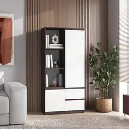 Шкаф для книг Vays R-26 Венге Темный-Белый фасад пенал с полками и ящиками ЛДСП 80x40x170 см для дома офиса гостиной