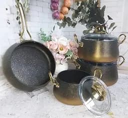 Набір каструль O.M.S. Collection 3041 з гранітно-мармуровим покриттям Бронзовий (Туреччина) - мініатюра 3