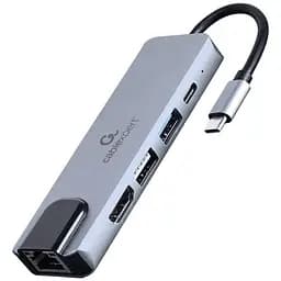 Концентратор Cablexpert USB-C 5-in-1 (hub/HDMI/PD/LAN) (A-CM-COMBO5-04)