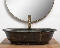 Умивальник Rea Roma marble black mat накладний REA-U5609, Чорний матовий - мініатюра 5