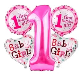 Набір фольгованих кульок "Baby Girl 1st Birthday" 5 шт святкові декорації